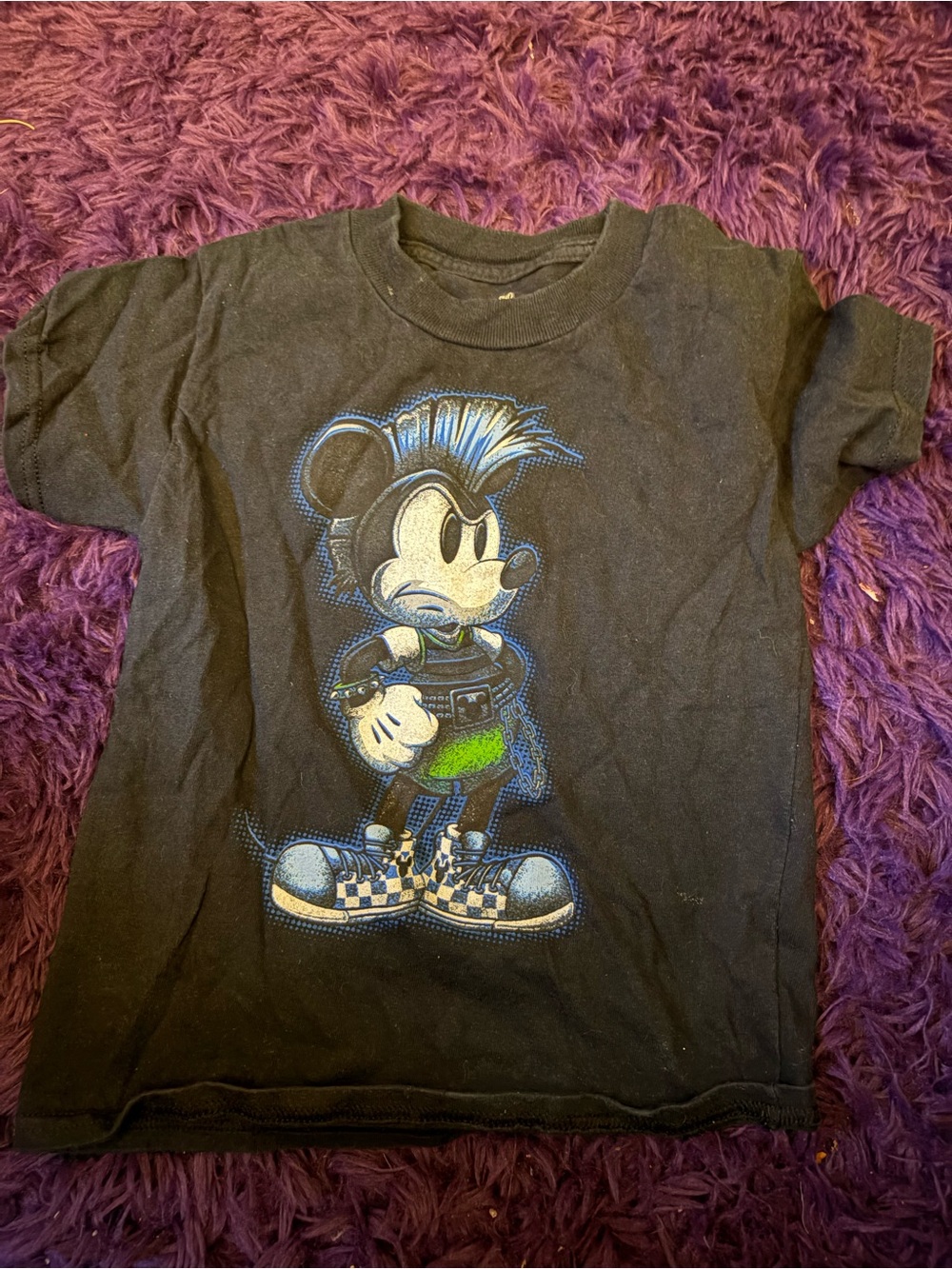 Hanes Black Kids Punk Mickey Graphic Tee with Blue & Green Accents